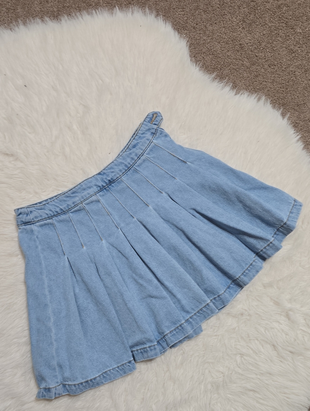 Forever 21 Light Blue Pleated Denim Skater Skirt
